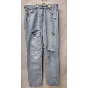 American Eagle Mom Distressed Jeans High-Rise 8 Long Light Wash Women's
